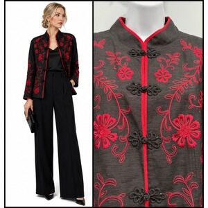 VTG Dressbarn 100% Silk Red Black Blazer Whimsigoth Dark Academia Size 2X